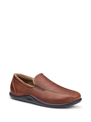 Hotter Tan Brown Grainy Leather Hotter Relax Slip On Slippers - Image 2 of 4