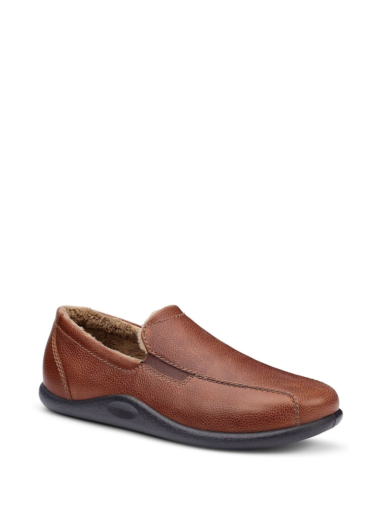 Hotter Tan Brown Grainy Leather Hotter Relax Slip On Slippers - Image 2 of 4 Hotter Tan Brown Grainy Leather Hotter Relax Slip On Slippers - Image 2 of 4