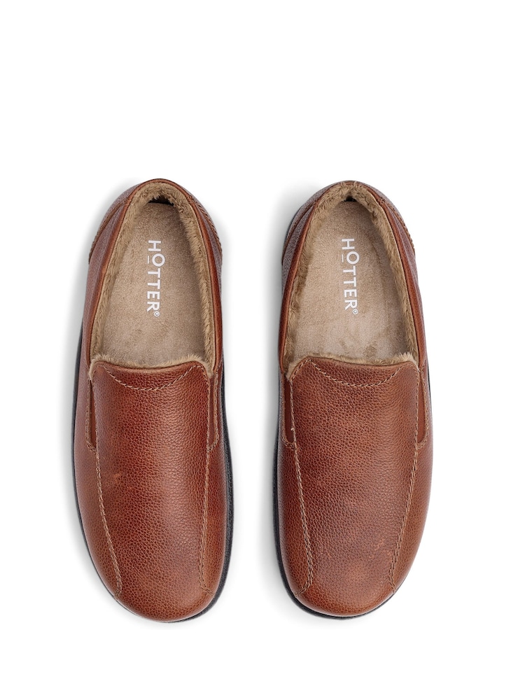 Hotter Tan Brown Grainy Leather Hotter Relax Slip On Slippers - Image 4 of 4 Hotter Tan Brown Grainy Leather Hotter Relax Slip On Slippers - Image 4 of 4