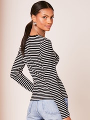 Lipsy Black White Long Sleeve Scallop Trim T-Shirt - Image 2 of 4