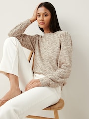 Neutral Spacedye Cosy Lightweight Soft Touch Sleeve Detail Crew Neck Jumper - Image 1 of 8