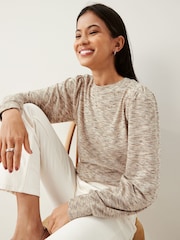 Neutral Spacedye Cosy Lightweight Soft Touch Sleeve Detail Crew Neck Jumper - Image 2 of 8
