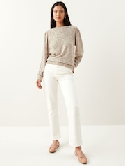 Neutral Spacedye Cosy Lightweight Soft Touch Sleeve Detail Crew Neck Jumper - Image 3 of 8