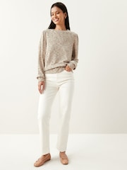Neutral Spacedye Cosy Lightweight Soft Touch Sleeve Detail Crew Neck Jumper - Image 4 of 8
