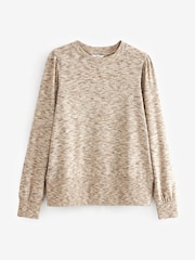 Neutral Spacedye Cosy Lightweight Soft Touch Sleeve Detail Crew Neck Jumper - Image 7 of 8