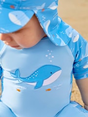 JoJo Maman Bébé Blue Whale UPF 50 1-Piece Sun Protection Suit - Image 4 of 7