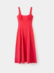 Mango Red Square Neck Midi Dress - Image 1 of 3