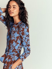 Boden Brown Floral Honor Jesery Midi Dress - Image 4 of 5