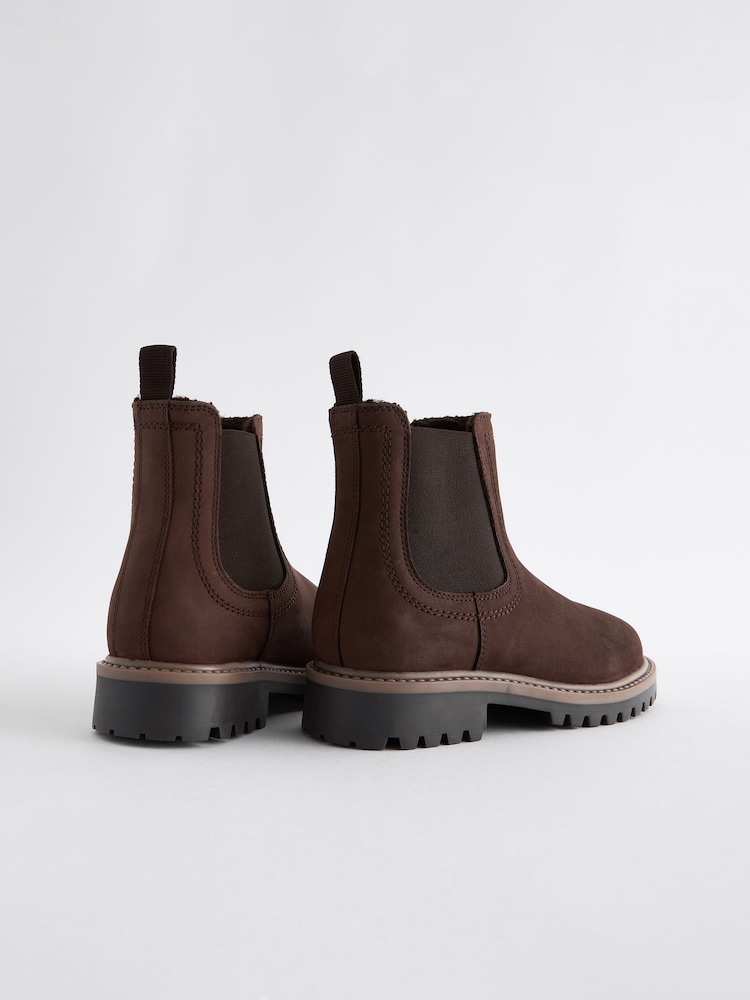 Chocolate Wide Fit (G) Leather Warm Lined Chelsea Boots - Image 3 of 5
