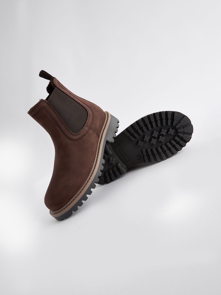 Chocolate Wide Fit (G) Leather Warm Lined Chelsea Boots - Image 4 of 5