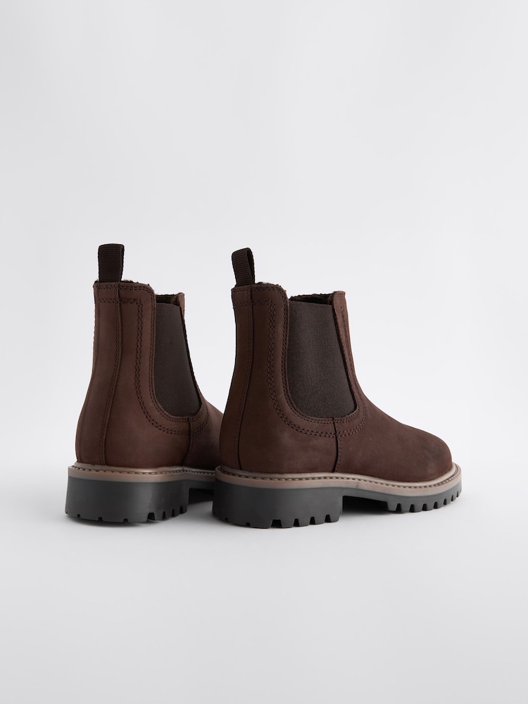 Chocolate Brown Standard Fit (F) Leather Warm Lined Chelsea Boots - Image 3 of 5