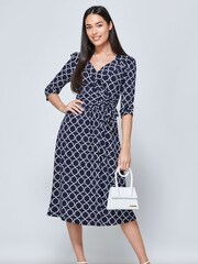Jolie Moi Blue Raegan Wrap Tie Side Jersey Dress - Image 1 of 6