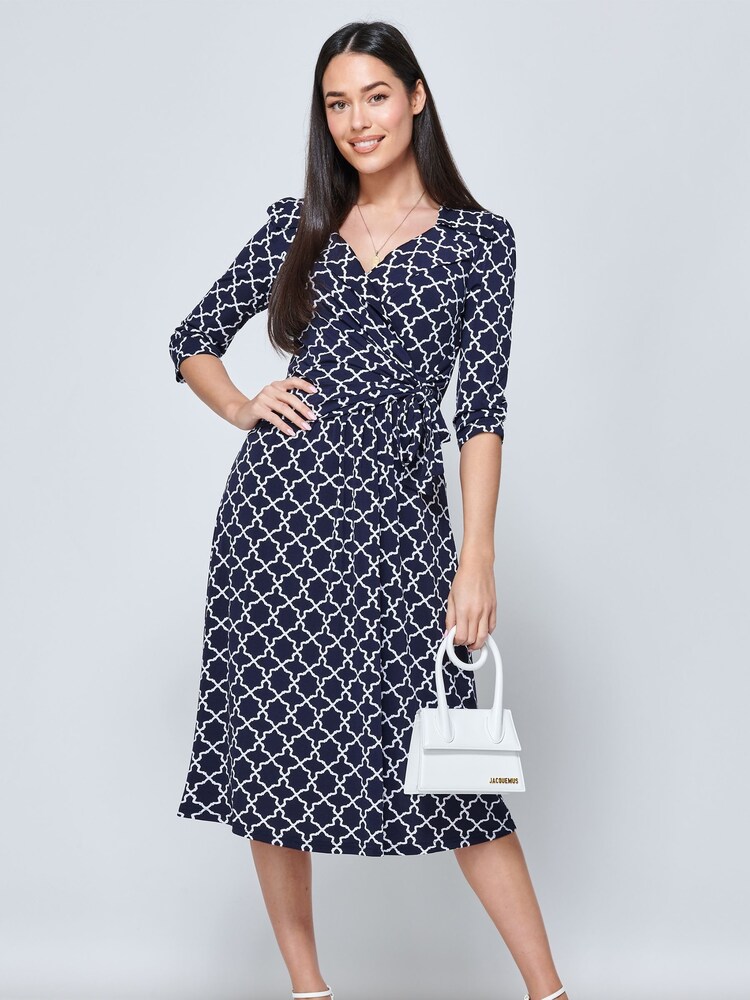 Jolie Moi Blue Raegan Wrap Tie Side Jersey Dress - Image 1 of 6