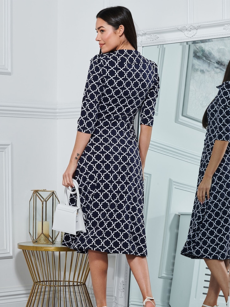 Jolie Moi Blue Raegan Wrap Tie Side Jersey Dress - Image 2 of 6