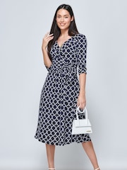 Jolie Moi Blue Raegan Wrap Tie Side Jersey Dress - Image 4 of 6