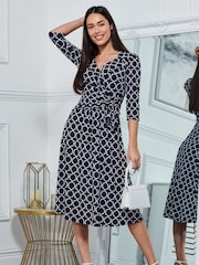Jolie Moi Blue Raegan Wrap Tie Side Jersey Dress - Image 5 of 6