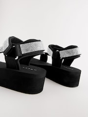 Black Bling Touch Fastening Strap Sandals - Image 10 of 10
