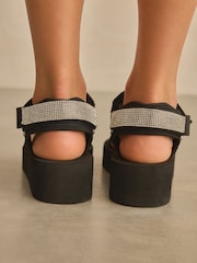 Black Bling Touch Fastening Strap Sandals - Image 4 of 10