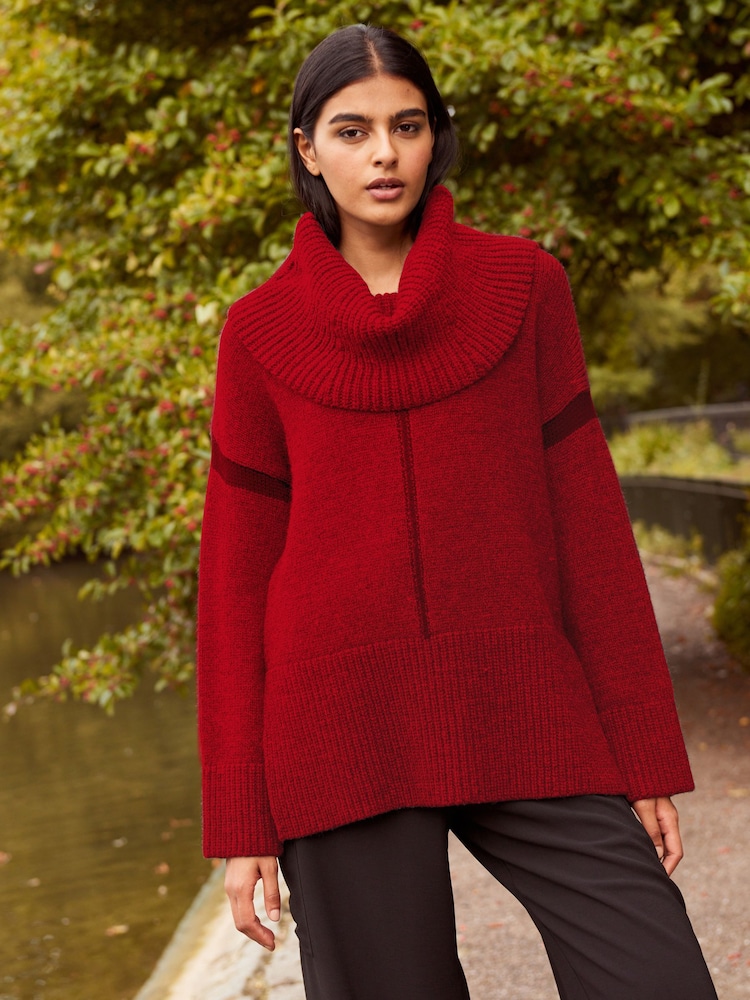 Red Oversized Roll Neck Jumper - Image 1 of 5