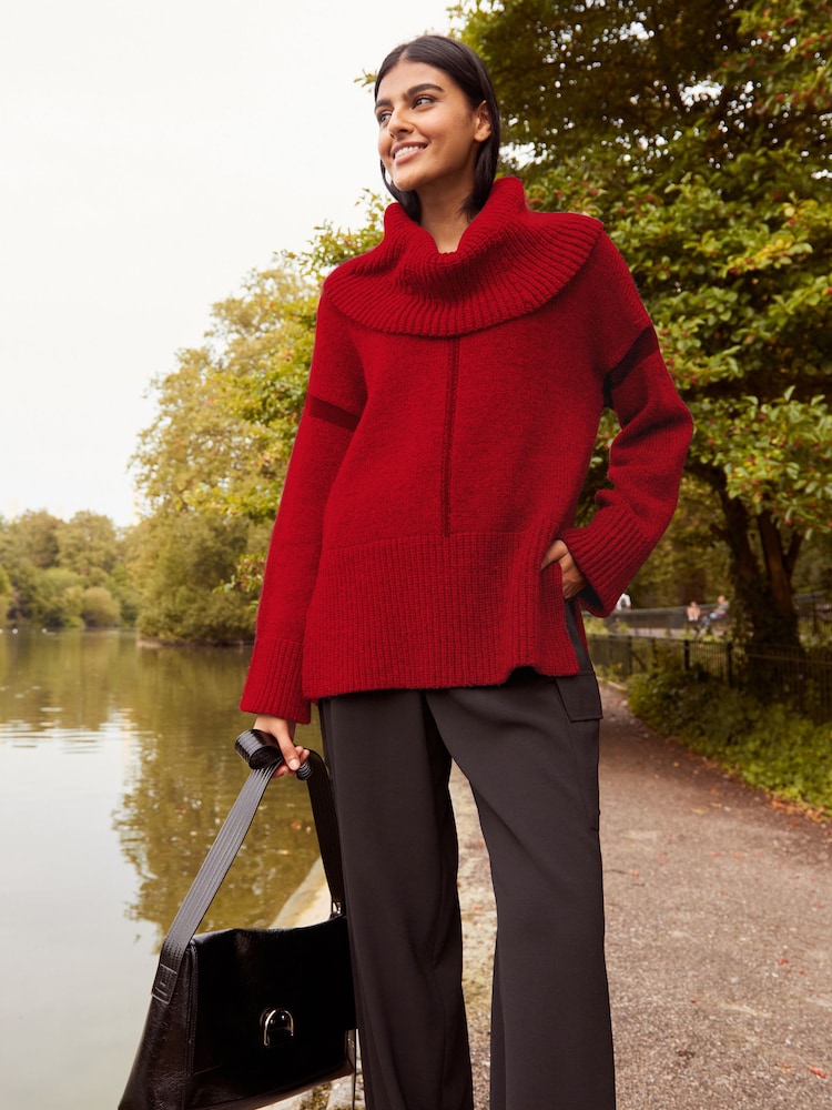 Red Oversized Roll Neck Jumper - Image 2 of 5