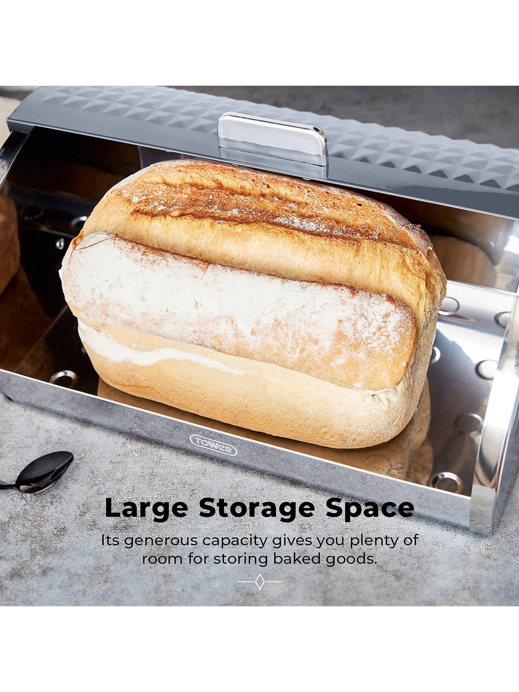 Tower Solitaire Roll Top Bread Bin, Stainless Steel, Grey - Image 9