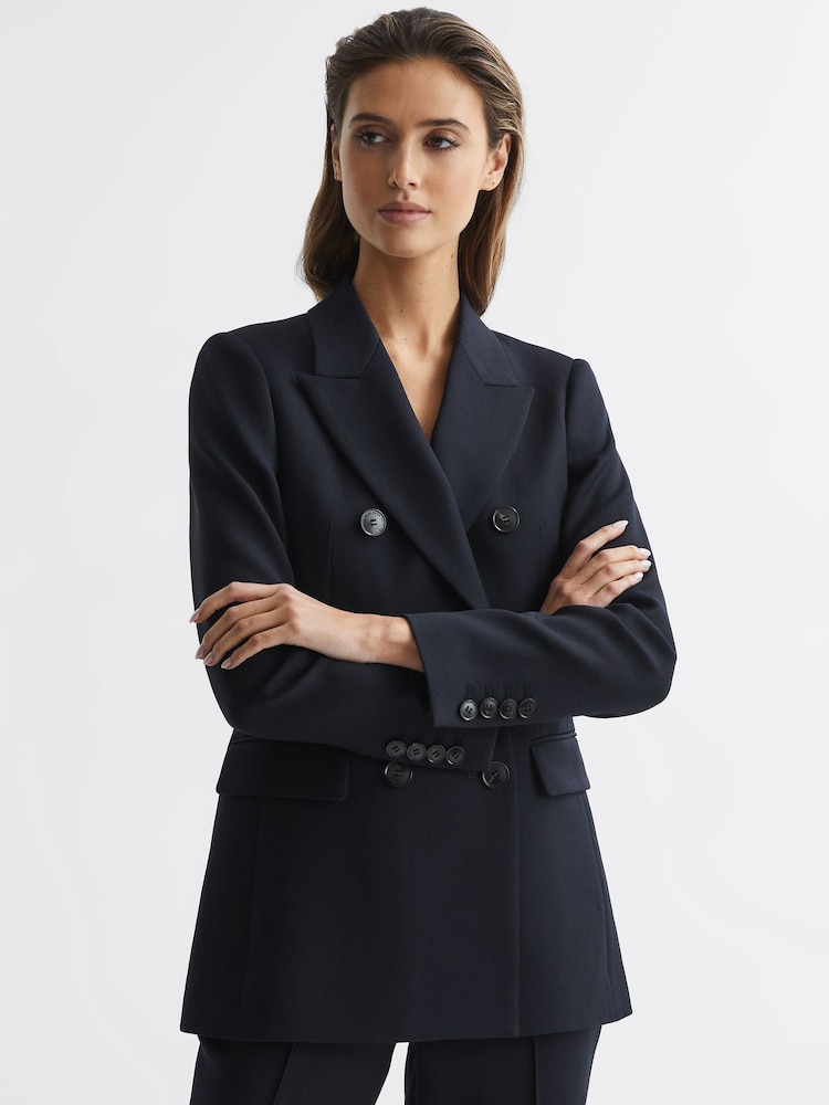 Reiss Navy Kali Wool Double Breasted Suit Blazer - Image 1 of 6