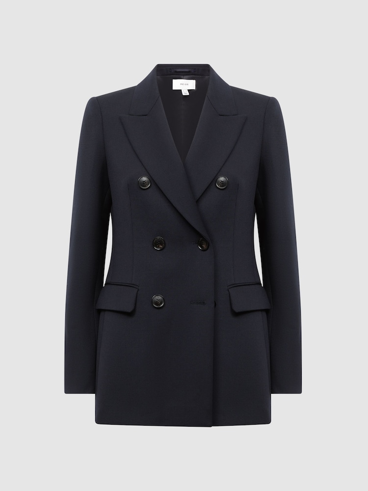 Reiss Navy Kali Wool Double Breasted Suit Blazer - Image 2 of 6