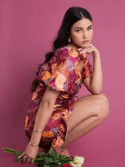 Rochie mini din jacard cu mânecă bufantă Another Sunday Roz Floral - Image 3 of 6