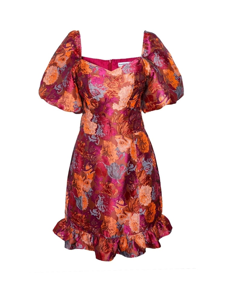 Rochie mini din jacard cu mânecă bufantă Another Sunday Roz Floral - Image 4 of 6