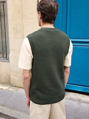 Green 100% Cotton Rib Crew Neck Knitted Tank - Image 3 of 6