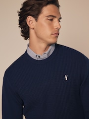 Navy Blue Mini Cable Crew Neck Regular Mock Shirt Jumper - Image 1 of 8