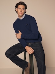 Navy Blue Mini Cable Crew Neck Regular Mock Shirt Jumper - Image 2 of 8