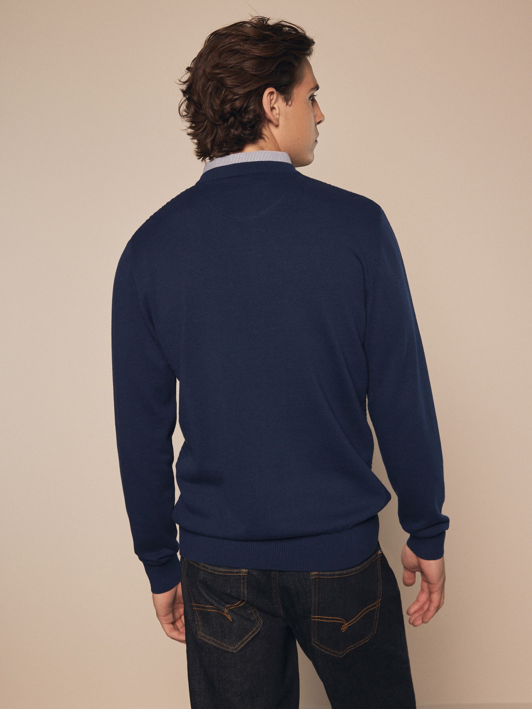 Buy Navy Blue Mini Cable Crew Neck Regular Mock Shirt Jumper from