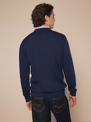 Navy Blue Mini Cable Crew Neck Regular Mock Shirt Jumper - Image 3 of 8