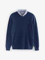 Navy Blue Mini Cable Crew Neck Regular Mock Shirt Jumper - Image 6 of 8