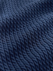 Navy Blue Mini Cable Crew Neck Regular Mock Shirt Jumper - Image 7 of 8