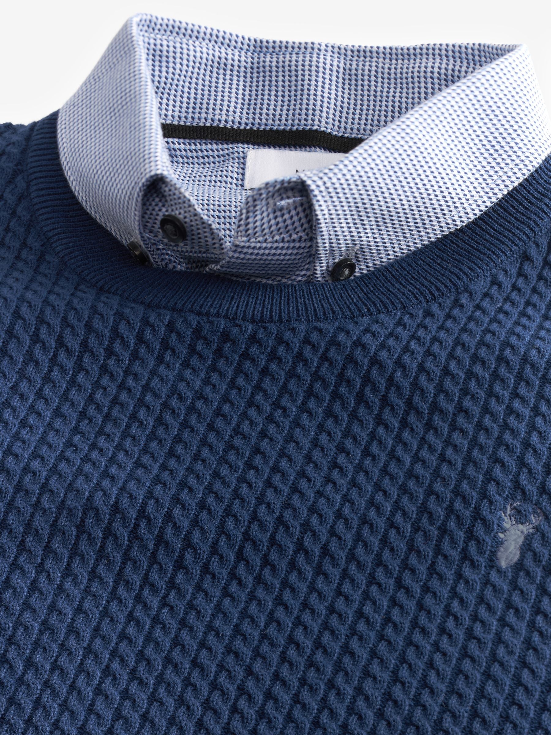 激安単価で Buy Navy Jumper Shirt Mock Regular Neck Crew Cable Mini Blue トップス