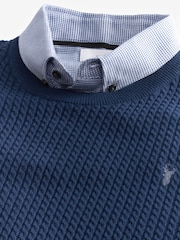 Navy Blue Mini Cable Crew Neck Regular Mock Shirt Jumper - Image 8 of 8