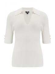 Pour Moi Cream Eva Rib Knit Half Sleeve Top with LENZING™ ECOVERO™ Viscose - Image 3 of 4