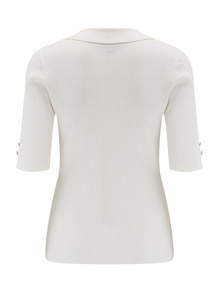 Pour Moi Cream Eva Rib Knit Half Sleeve Top with LENZING™ ECOVERO™ Viscose - Image 4 of 4
