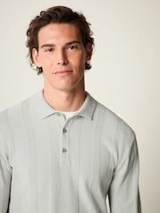 Grey Knitted Long Sleeve 100% Cotton Polo Shirt - Image 1 of 8