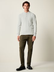 Grey Knitted Long Sleeve 100% Cotton Polo Shirt - Image 2 of 8