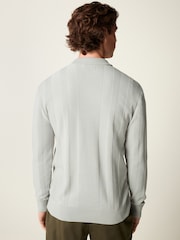 Grey Knitted Long Sleeve 100% Cotton Polo Shirt - Image 4 of 8