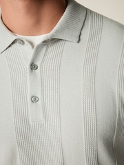 Grey Knitted Long Sleeve 100% Cotton Polo Shirt - Image 5 of 8
