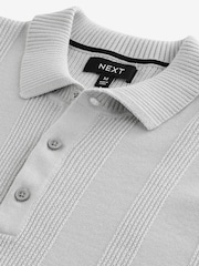 Grey Knitted Long Sleeve 100% Cotton Polo Shirt - Image 7 of 8