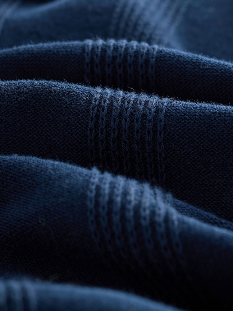 Navy Blue Knitted Long Sleeve 100% Cotton Polo Shirt - Image 7 of 7