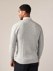 Grey Cable Gingham Crew Neck Regular 100% Cotton Mock Shirt Jumper - Image 4 of 7