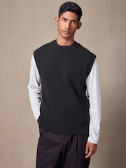 Black 100% Cotton Rib Crew Neck Knitted Tank - Image 1 of 7