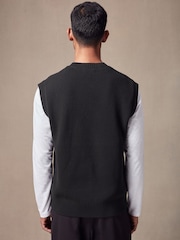 Black 100% Cotton Rib Crew Neck Knitted Tank - Image 3 of 7