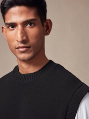 Black 100% Cotton Rib Crew Neck Knitted Tank - Image 4 of 7